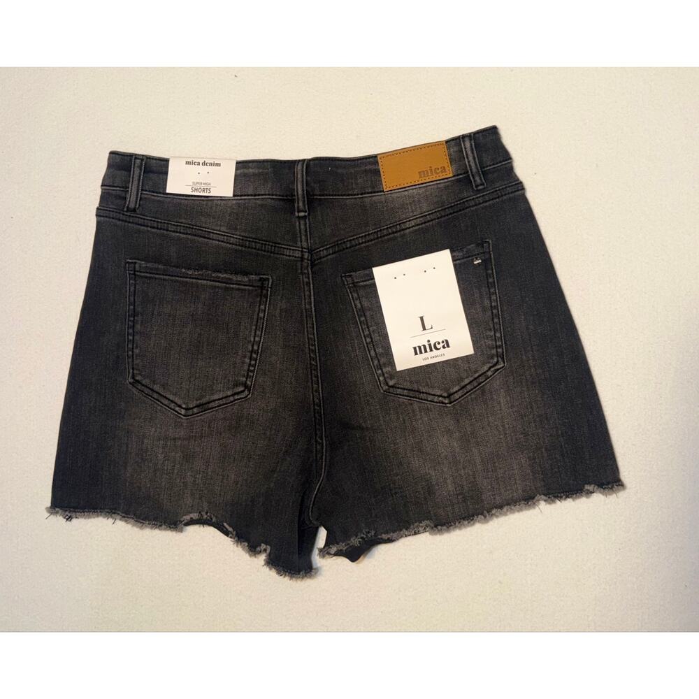 Mica Los Angeles New distressed button zipper black raw frayed hem jeans shorts - Picture 13 of 16